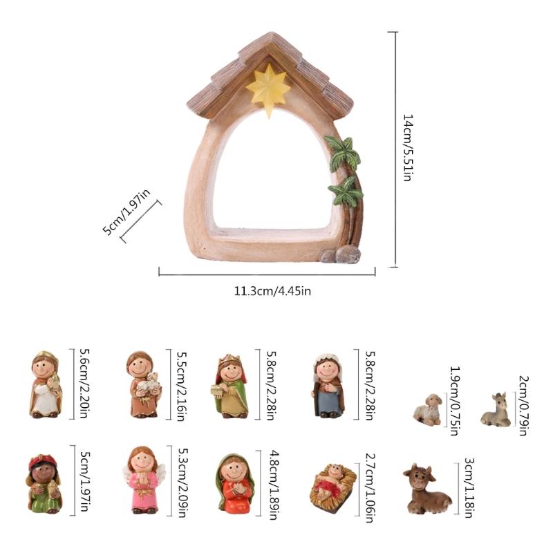 Nativity Statue Scene Set Holy Manger Christmas Crib Figurines Miniatures Ornament Church Gift Home Decorations
