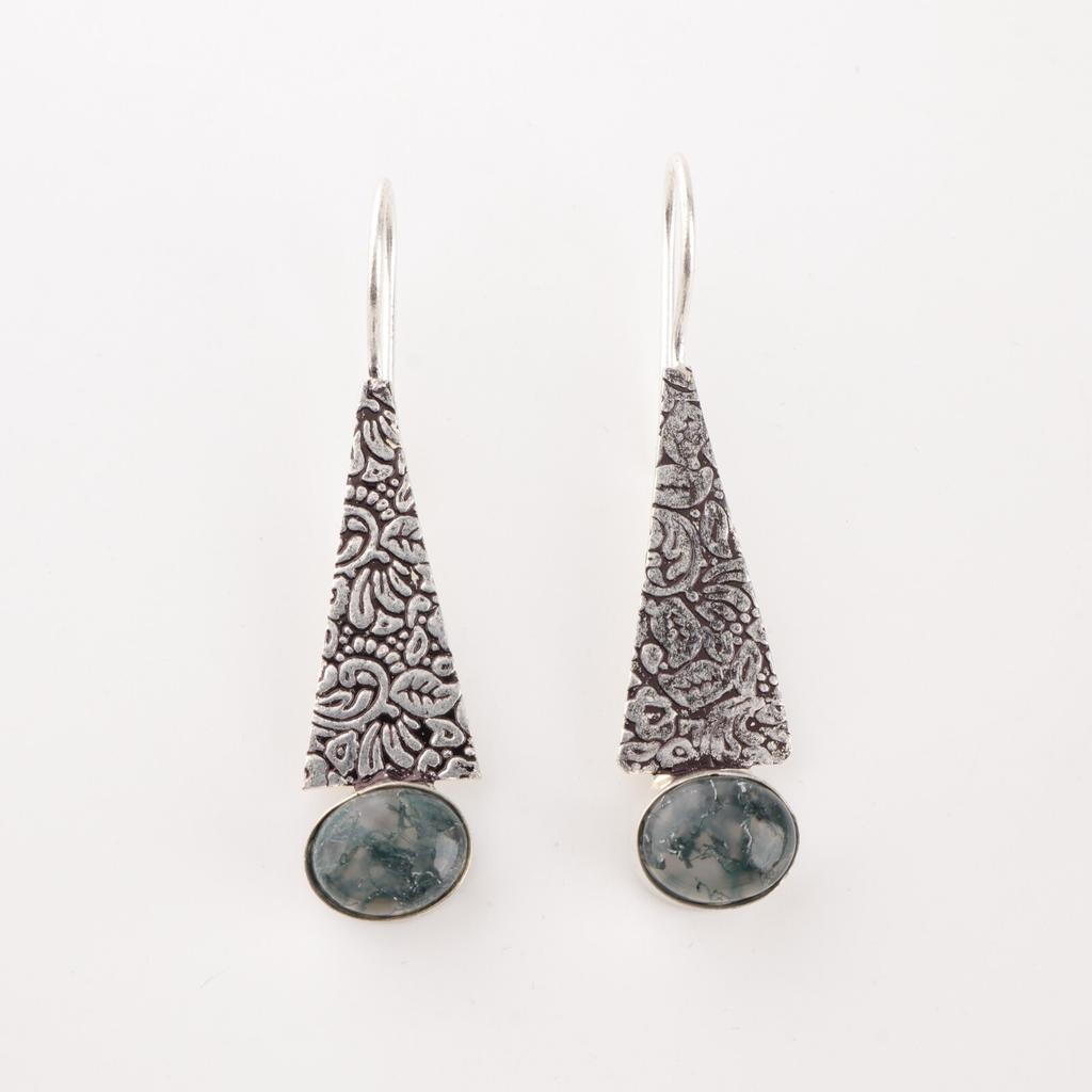 Natural Moss Agate 925 Sterling Silver Jewelry Handmade Earrings 1.9" For Women EE-165-29