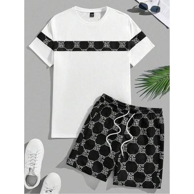 Costume homme rétro mode lettres imprimé col rond t-shirt short costume confortable et respirant costume deux pièces homme