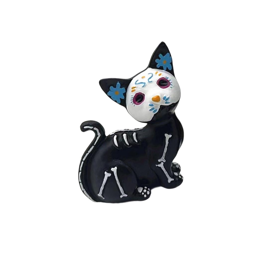 Halloween Resin Cat Dog Figurine Cute Sugar Skull Animal Decors For Desk Shelf Window Display Party Decoration Gift