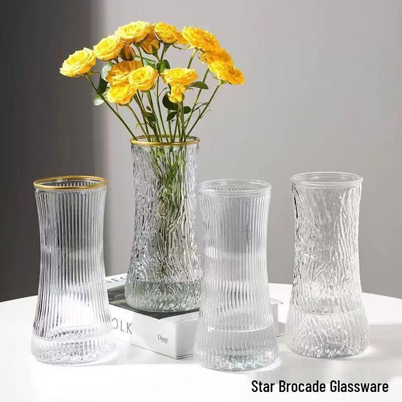 Nordic Arched Glass Vase for Hydroponic Plants and Flower Arrangement, Living Room Decor Clear Vertical Stripe