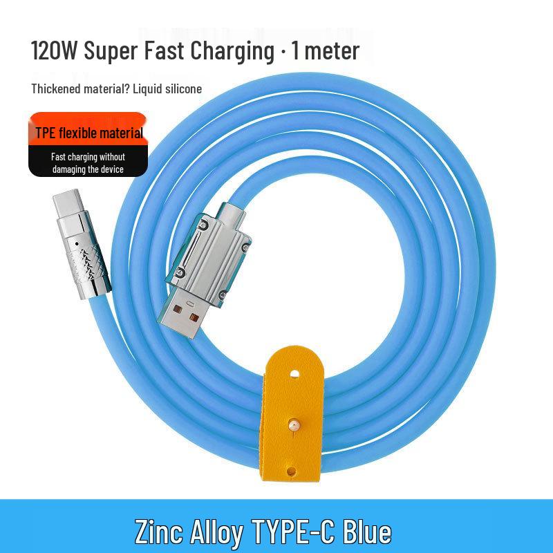 120W Zinc Alloy Silicone 6A Fast Charging Data Cable with Light