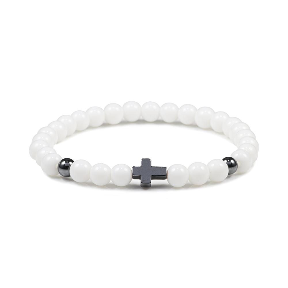 Prayer Men Women Bracelet Hematite Cross 6MM Natural Stone Tiger Eyes Bead Strand Bracelets Bangle Jesus Yoga Homme Jewelry Gift