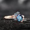 Vintage Hexagon Cut Alexandrite Cluster Engagement Unique Rose Floral Wedding Ring