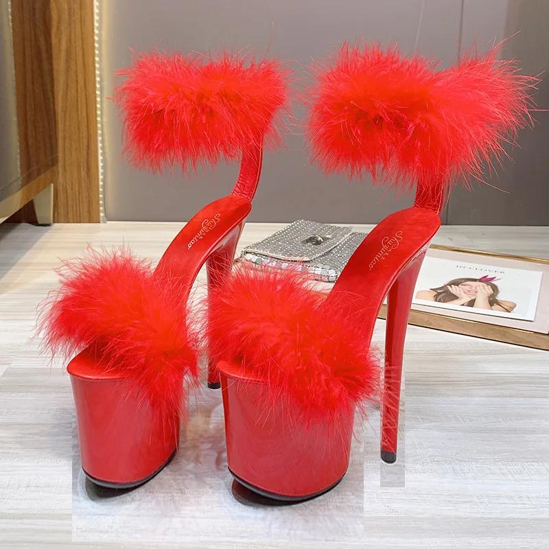 Fashion Slippers 20cm extra high heels, thin heels, sexy waterproof platform, hating the sky, super high slippers women's summer sandals