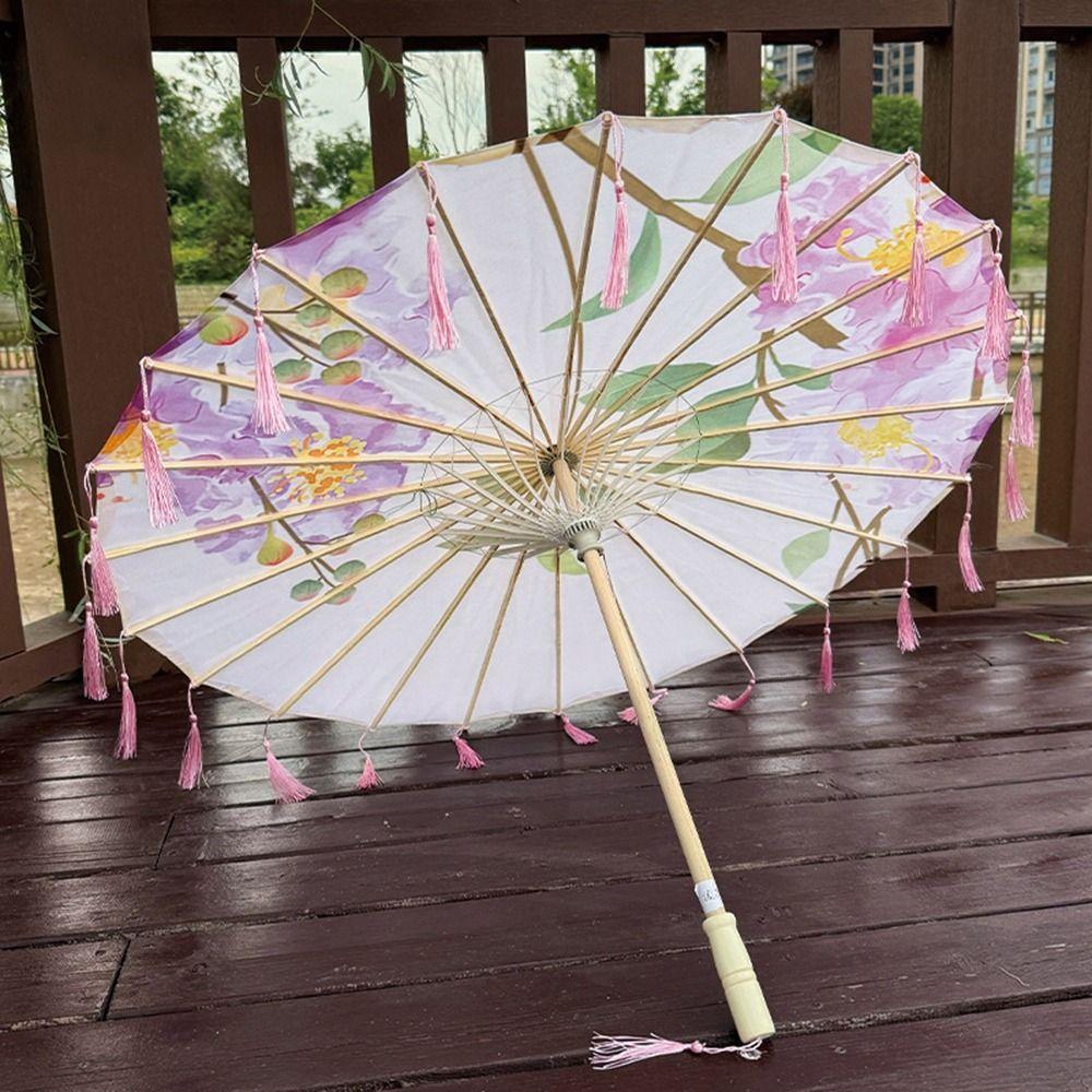 70cm Classical Oil Paper Umbrella Chinese Style Tassel Umbrella Silk Fabric Tassel Umbrella  Girls