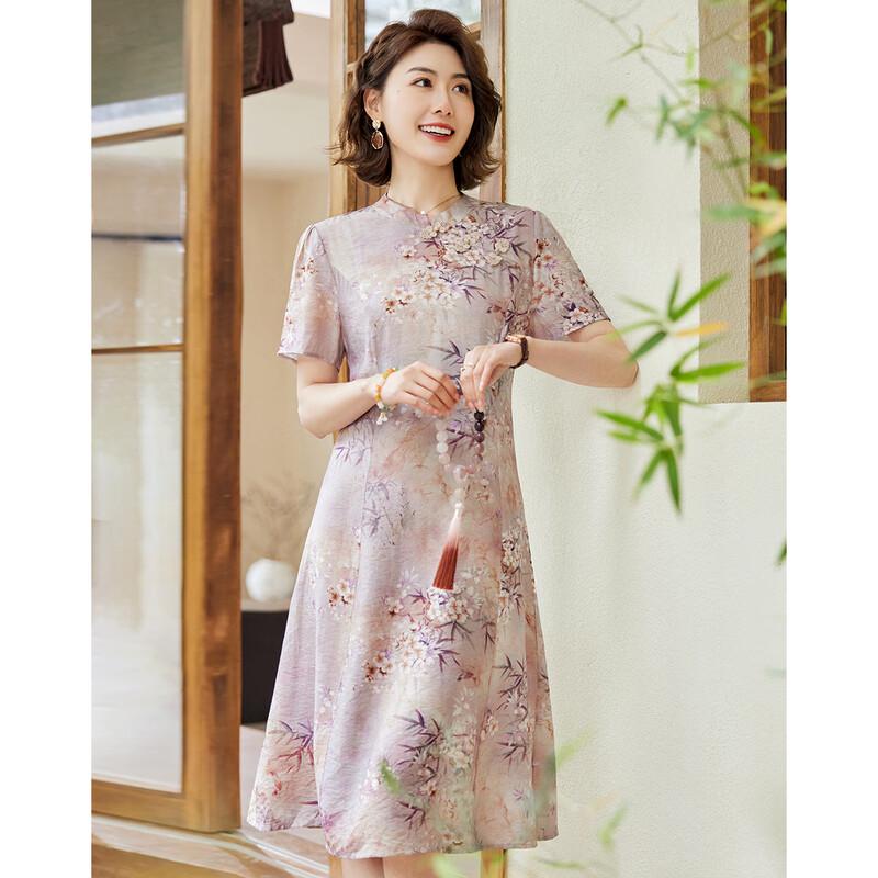 Прошлое лето Новое платье ципао А-силуэта с цветочным принтом в китайском стиле 4XL