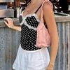 Women's Lace Patchwork Bow Polka Dot Halter Spice Girl Color Contrast Sexy V Neck Waist Vest Top