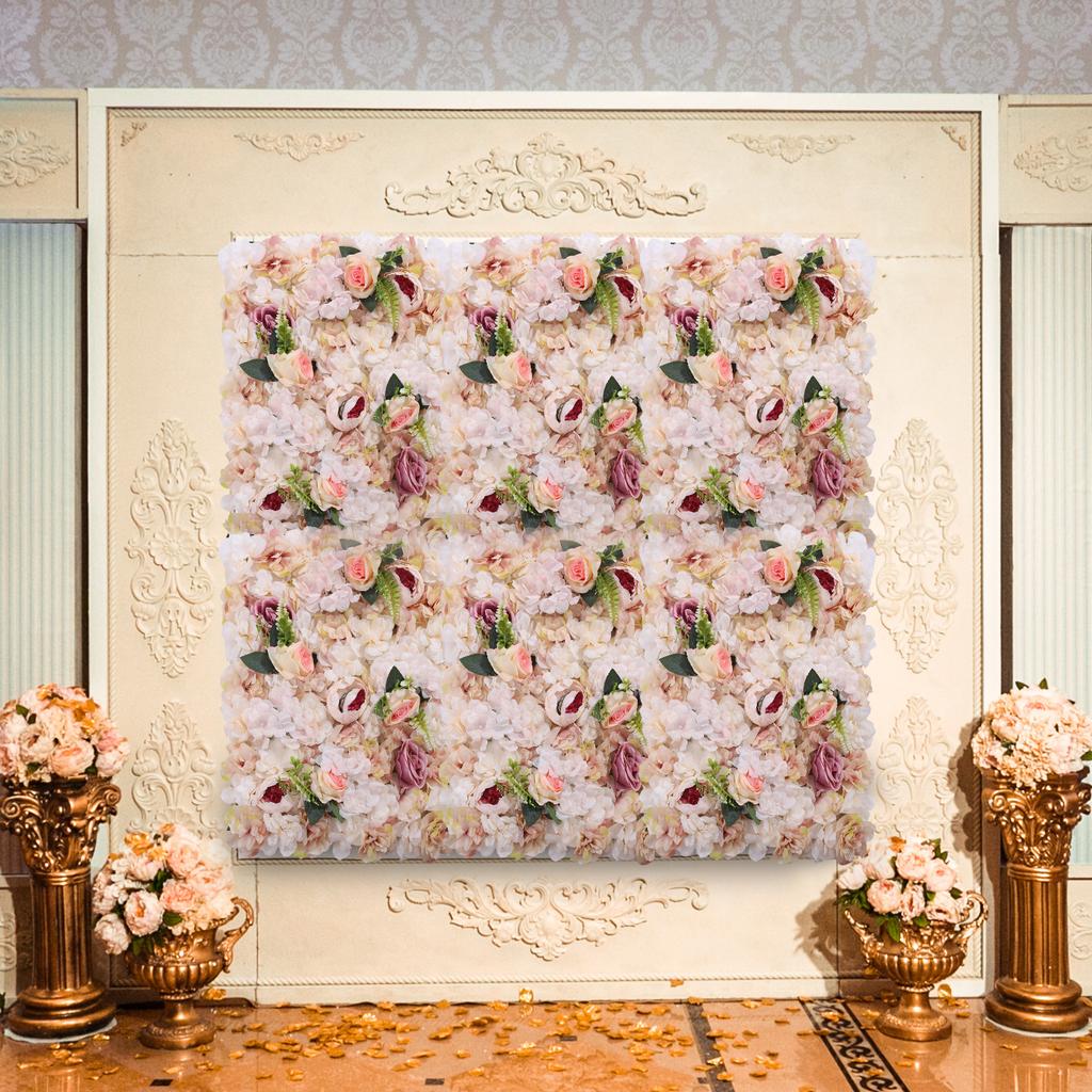6 Pcs Flower Wall Panel, Floral Backdrop Decor - 24x16 Inch Artificial Rose Wall, Faux Flower Panels for Wedding, Party, Nursery