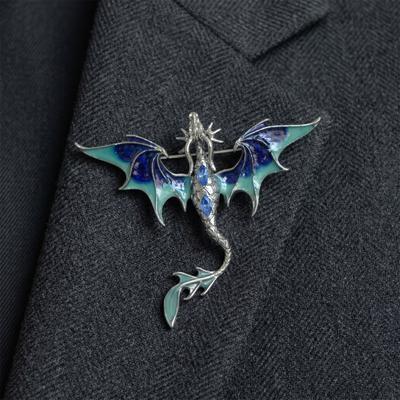 Brooch Pin Western Design Dragon Pin with Zinc Alloy Rhinestone Inlay Hand-Painted