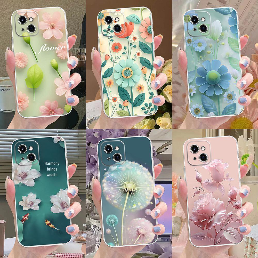 

Цветочный прозрачный силиконовый чехол для iPhone 11-15 Pro Max iPhone 12 Pro