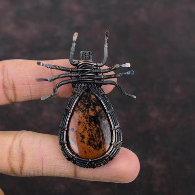 Mahogany Obsidian Pendant Gemstone Pendant Copper Wire Wrapped Pendant Antique Copper Jewelry Handmade Pendant Spider Pendants Gift For Her
