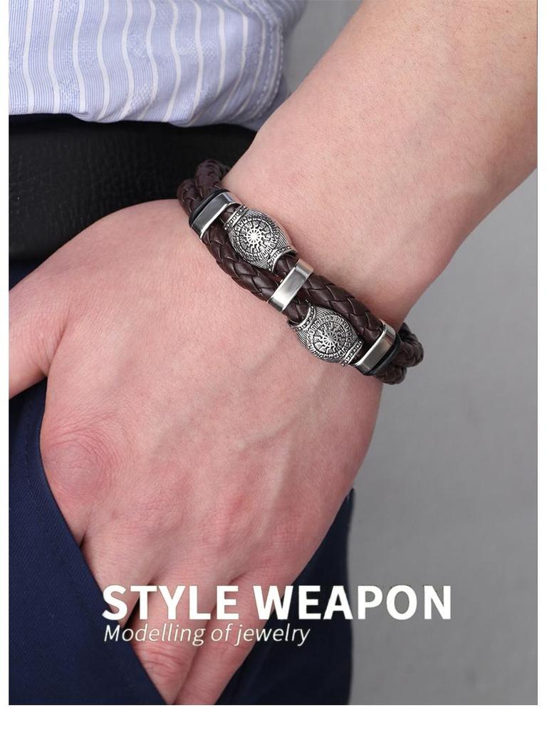 Men's Retro Punk Magnetic Buckle Leather Bracelet - Handmade, Woven with Metal Style