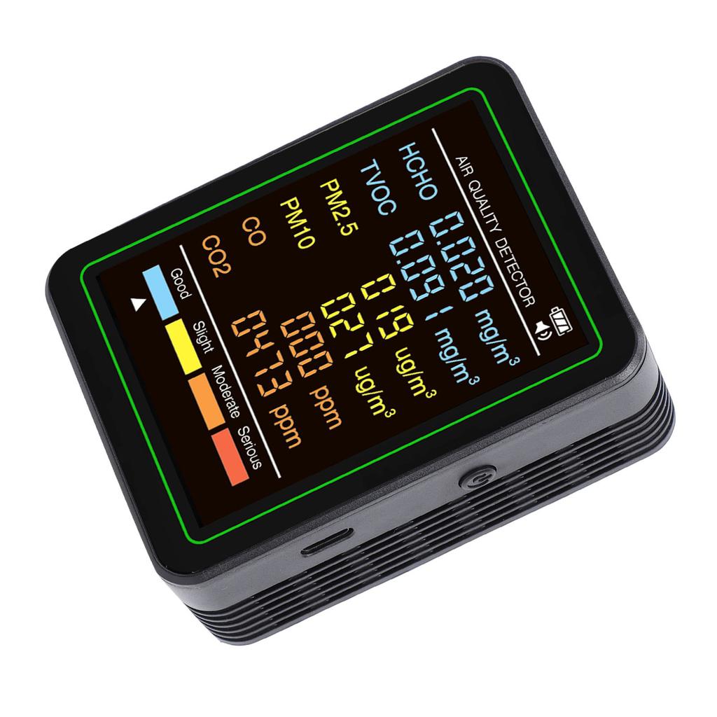 6 in 1 Air Quality Monitor with CO CO2 TVOC HCHO PM2.5 PM10 Detection Infrared Sensor LCD Color Screen Portable Home
