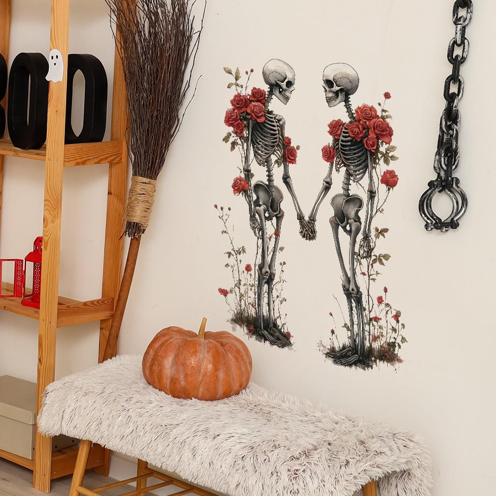 Rose Romantic Halloween Skull Wall Decal For Bedroom And Home Office Decoration