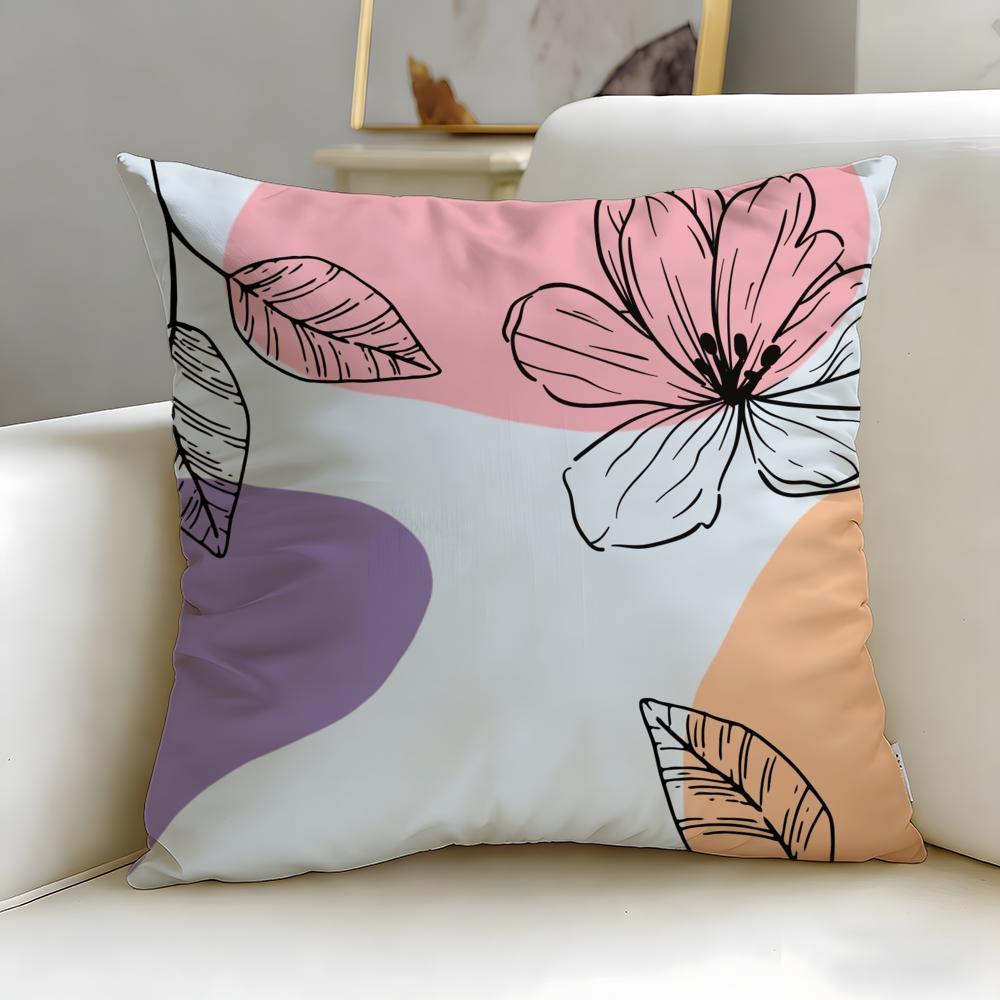 classic pattern Line Flowers Cushion Cover Soft  EasyWash Pillow Case  Versatile for Couch Bed Travel and Office