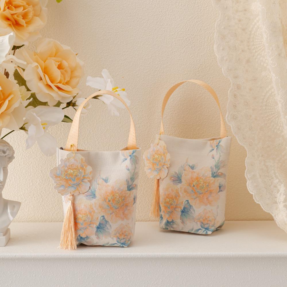 Temperament Chinese Style Handbag Printing Wedding Candy Bag Flower Tassel Wrist Bag  Festival