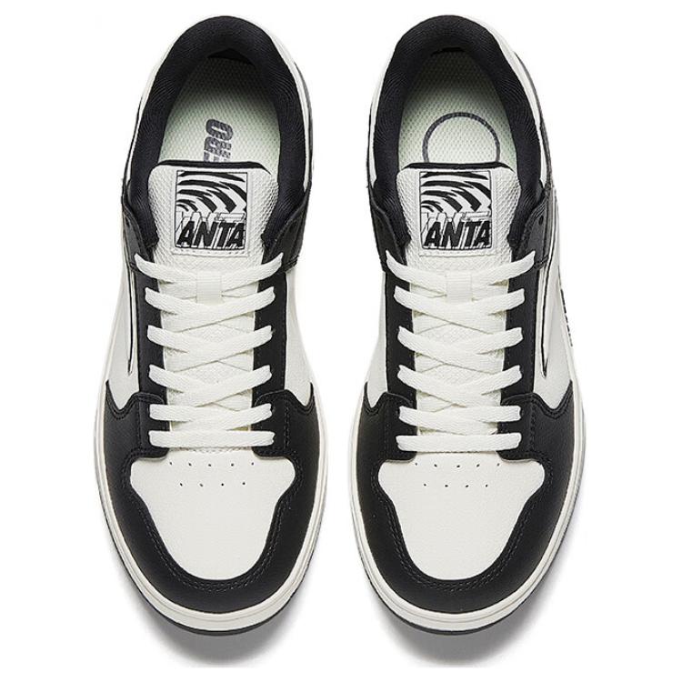 Anta Classic Color Block Non-Slip Wear-Resistant Low-Top Skate Shoes Women sneaker White Black 122518010-1