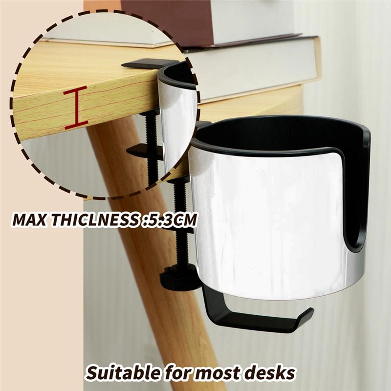 AD23-Desk Cup Holder Table Universal Adjustable Pgraded Arm Clamp Nonslip Storage Rack Clip On Coffee Bottles With Hook