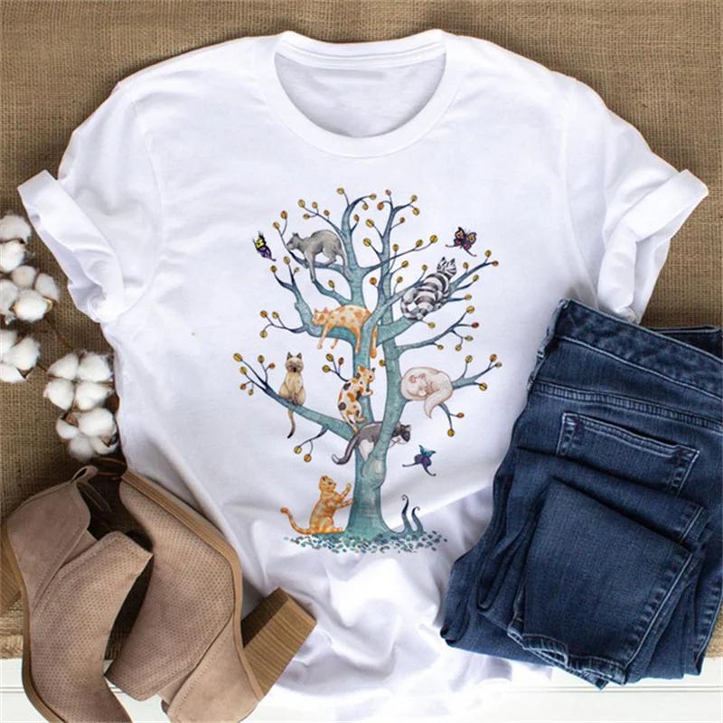 Maycaur Cute Paw Women T Shirt Fashion Cat MOM Printed Woman Tops Harajuku Punk O-neck Top Tee Black Shirt T Female T-shirt