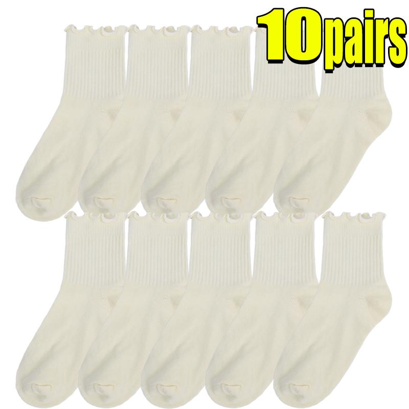 2-20pcs Women Spring and Autumn Stocking Pure Cotton Edge Stacked Socks Ins Trendy White Non Legging Sweating Socks