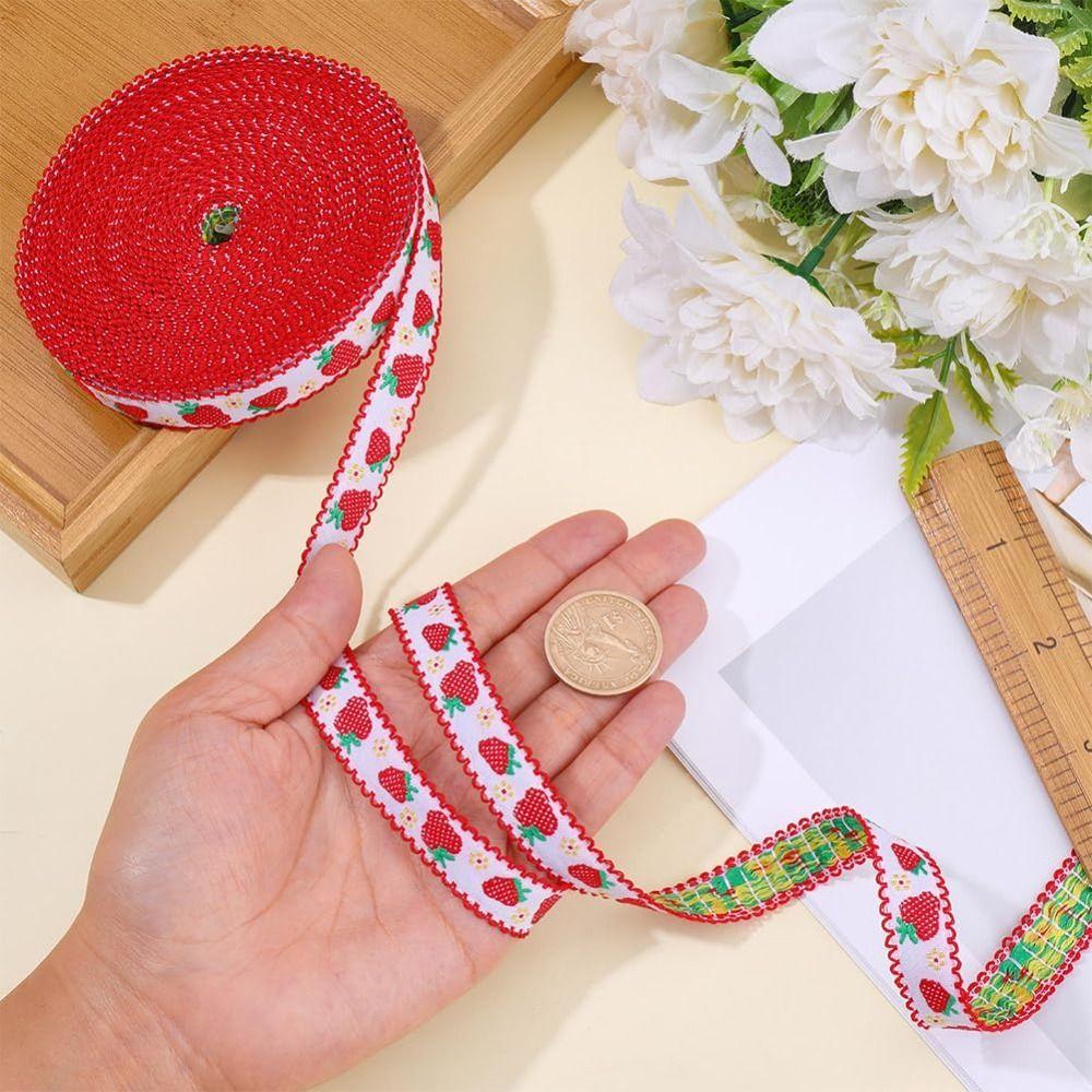 Neues 5 Yards Jacquardband 12-18 mm Breite Erdbeermuster Stickband DIY Handgemachtes Verpackungsband Geschenkpapier