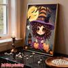 Pearl Painting DIY Kit Frameless Halloween Witch Cat Pumpkin Pattern Shiny Bead Art Canvas Creative Wall Decor Gift Craft Home