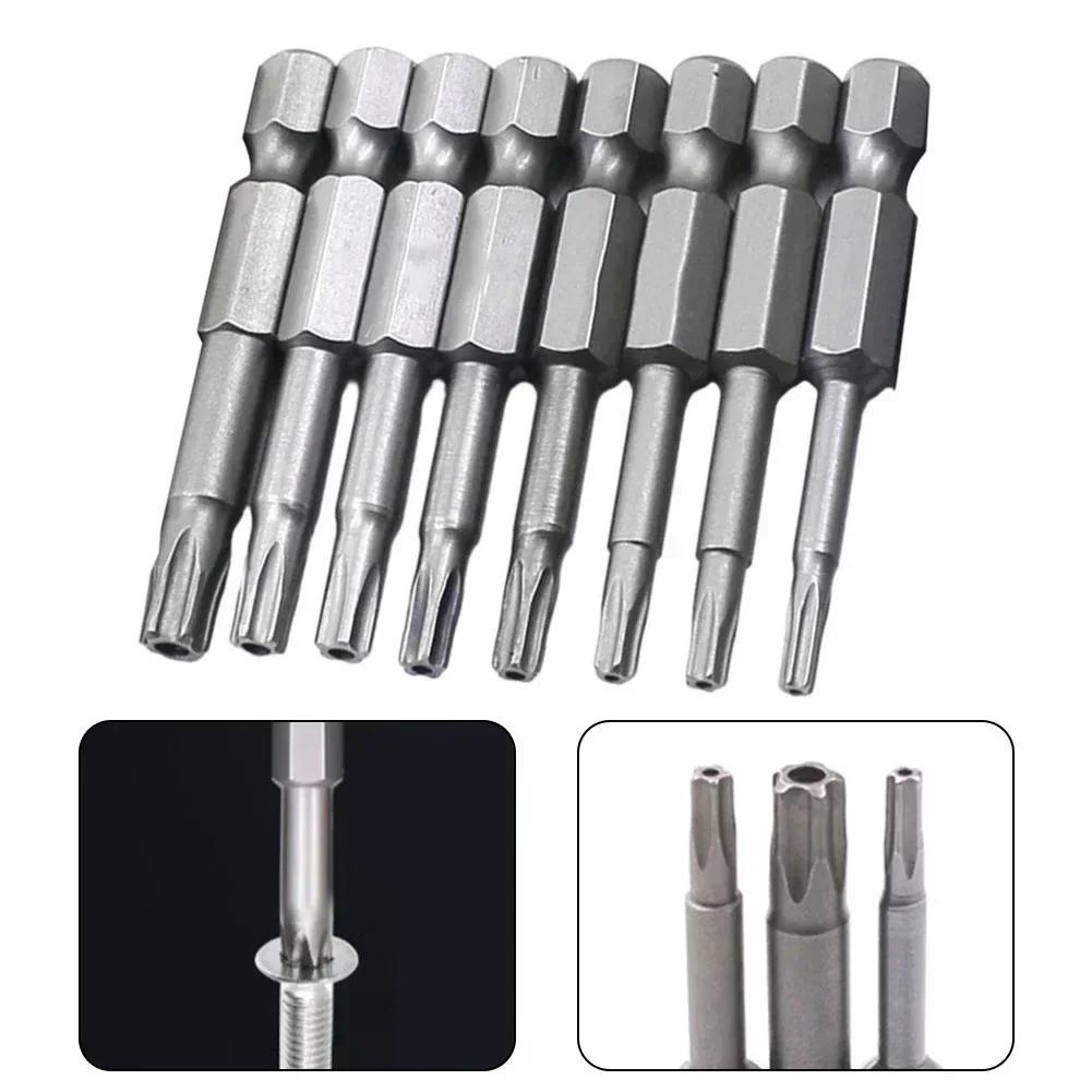 8Pcs 50mm Magnetic Screwdriver Bit Set 1/4 Hex Shank Five-Point Torx Screwdriver Bits T8/T10/T15/T20/T25/T27/T30/T40 Screw Drive