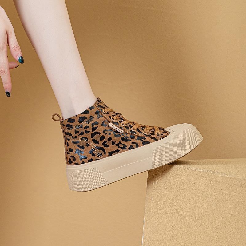 High-top thick baseplate shoes women's autumn new fashionable versatile comfortable lace-up small soft-soled casual shoes
