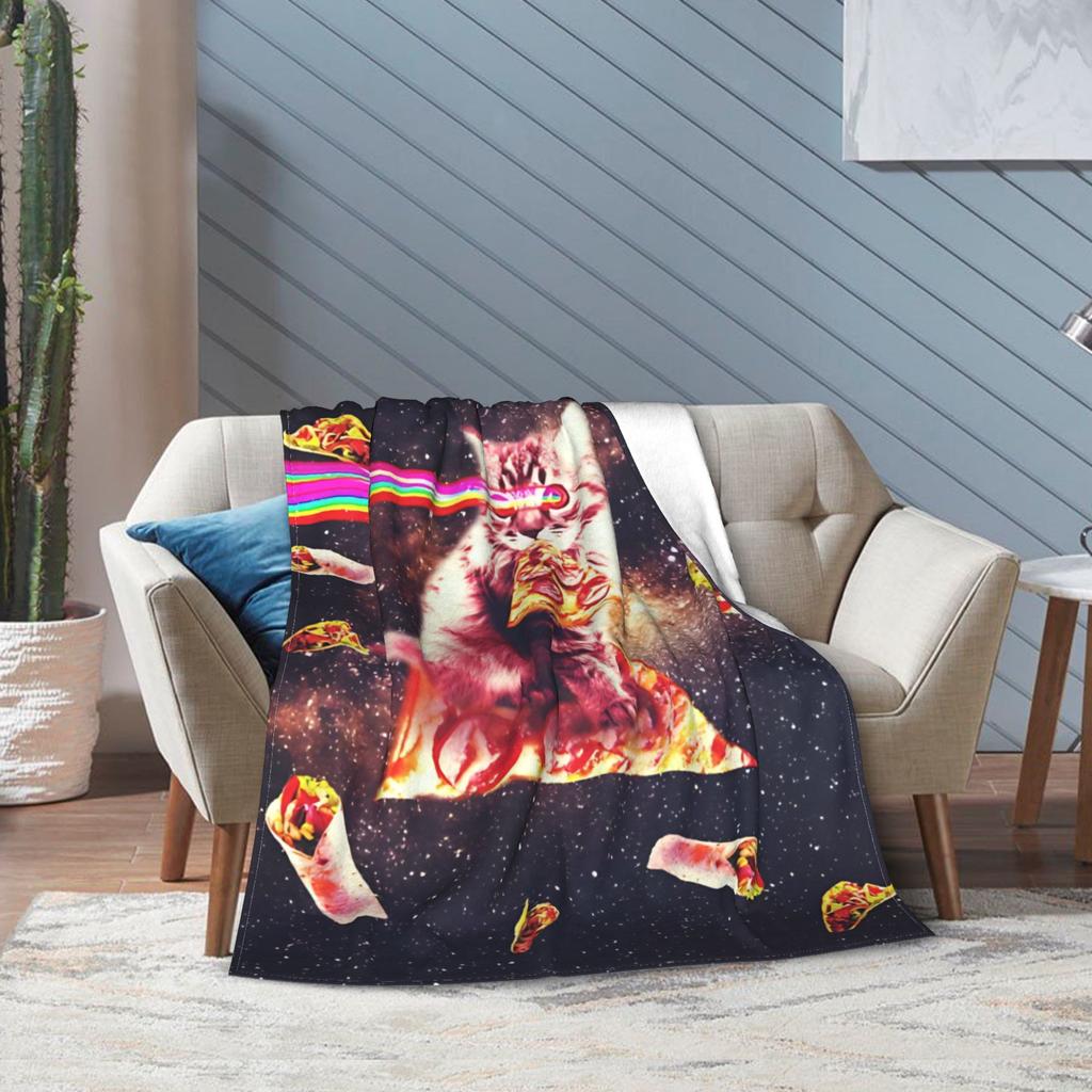 Outer Space Pizza Cat Rainbow Laser Taco Blankets Wool Throw Blanket Bedding Decoration Lightweight Bedspreads Multi-function