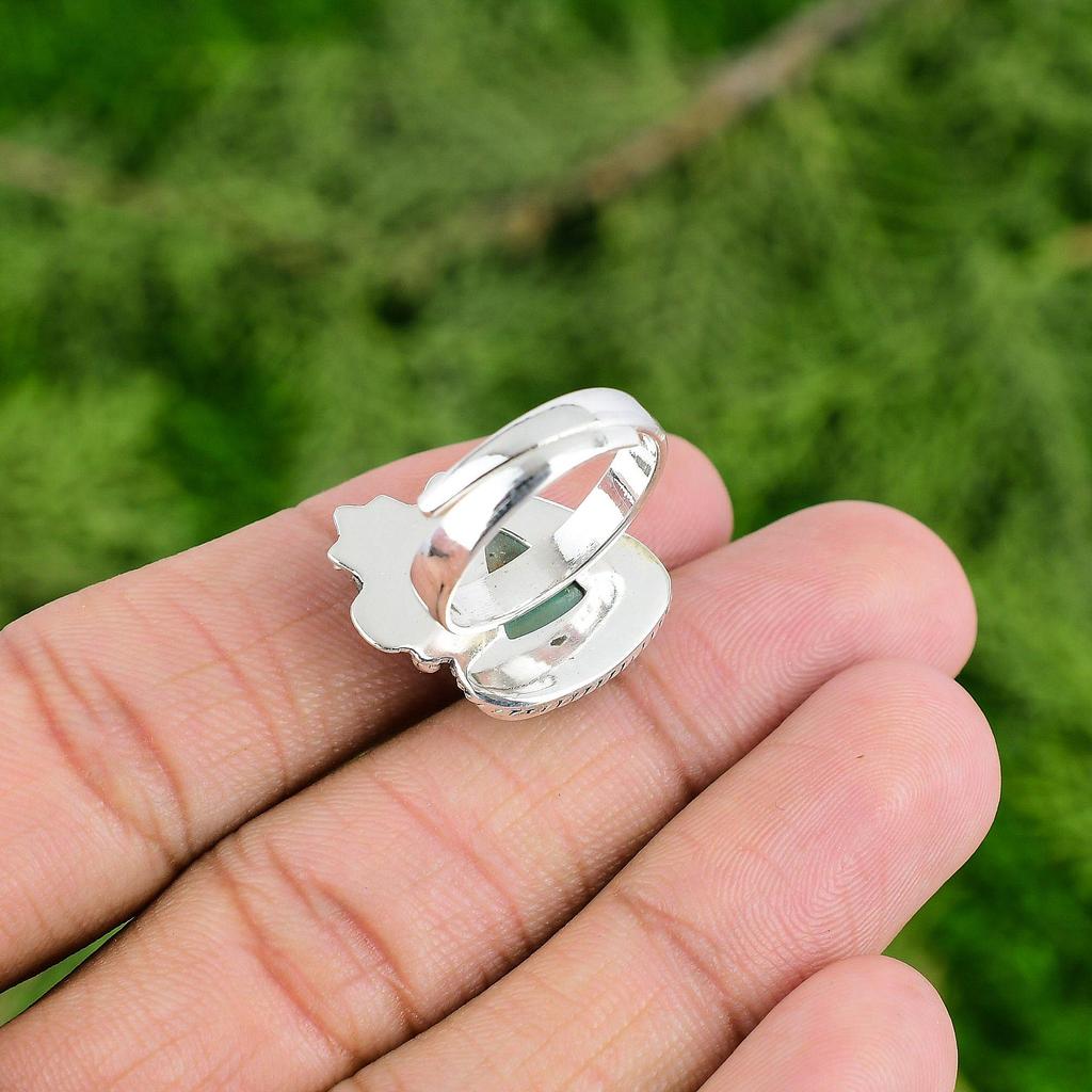 925 Sterling Silver Chrysoprase Gemstone Wife Flower Boho Stackable Ring Jewelry