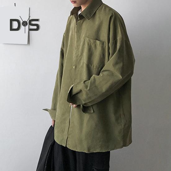 Men Shirt Lapel Long Sleeve Single Breasted Shirt Tops Solid Color Patch Pocket Casual Shirt Loose Fit Comfortable Fit Jacket