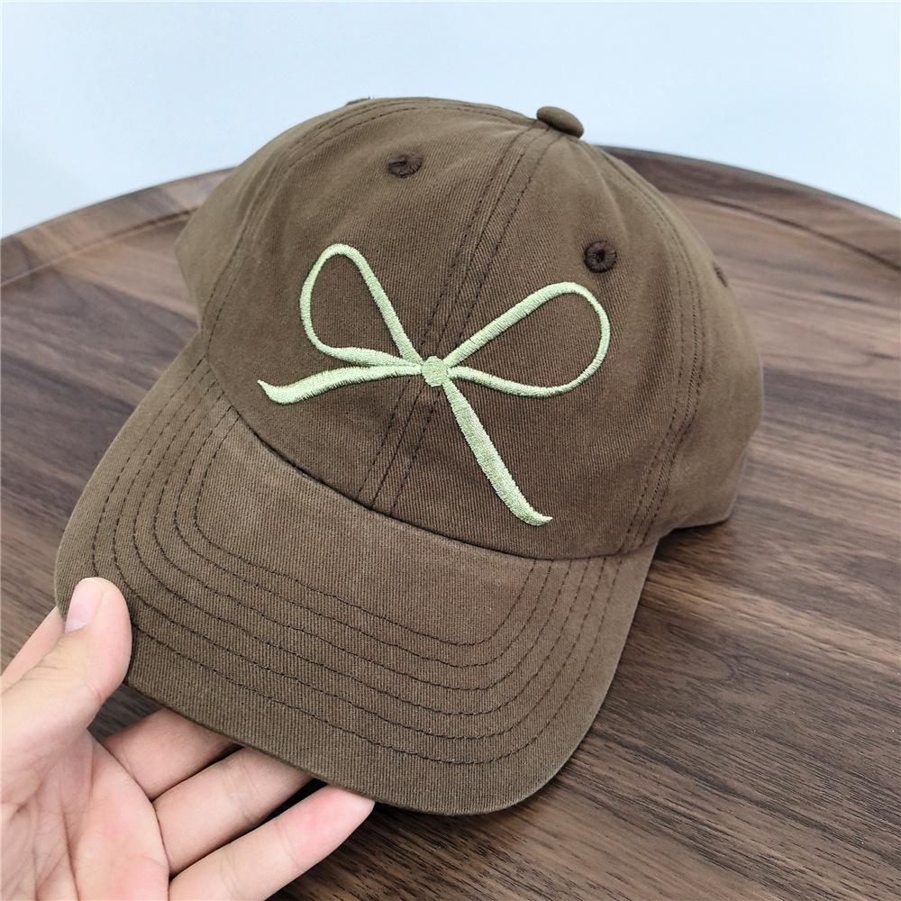 Chic Denim Baseball Cap with Bowknot & Embroidered Lettering - Adjustable, Sun-Protective Dad Hat for Women