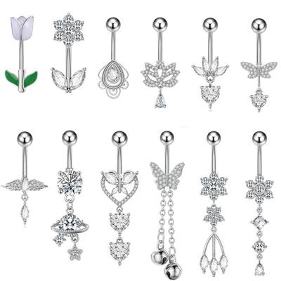 14G coeur fleur en forme de nombril Piercing goutte d'eau nombril Piercing pendentif ventre Piercing femmes bijoux