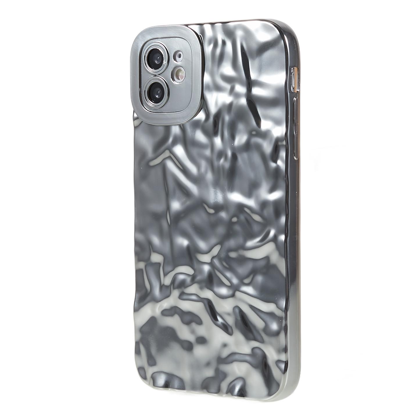

Wrinkled Uneven Phone Case for iPhone 11,Electroplating Flexible TPU Phone Cover Silver