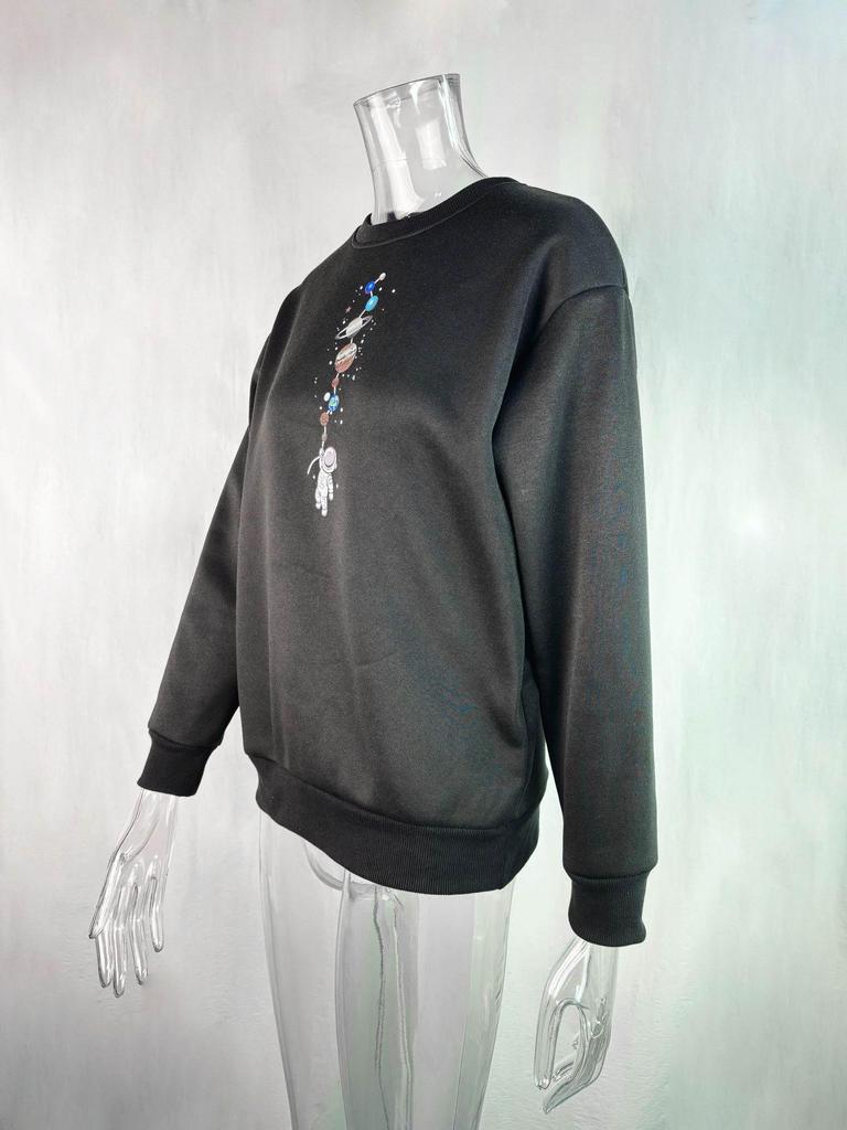 Women's Heart Print Long Sleeve Loose Pullover Sweatshirt