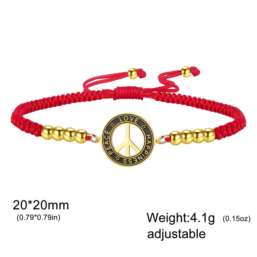 My Shape Peace Sign Symbol Bracelets for Women Men Black Red Braided Rope Chains Love Happiness Amulet Stainless Steel Jewelry