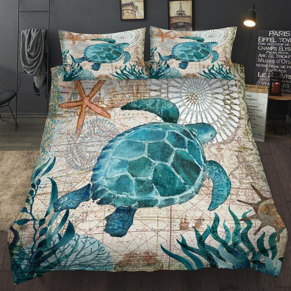 

Ocean Octopus Duvet Cover Set,Sea Animal Bedding,Mediterranean Style Design,Starfish,Seaweed Turtles, Dolphins, Comforter Cover EU single(135x200cm)