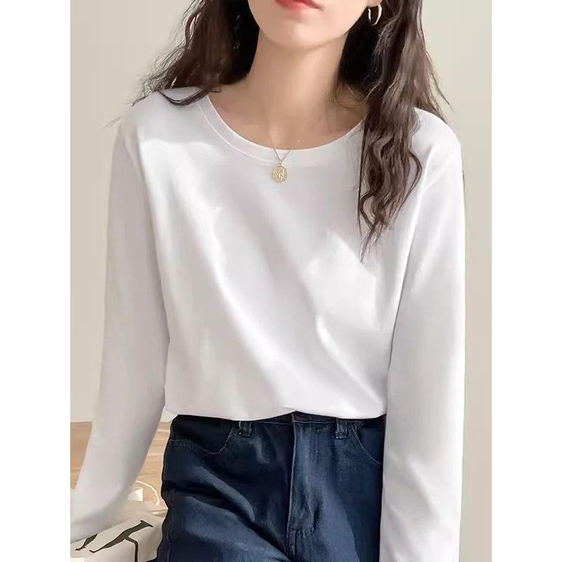 Women's Casual Big Size Loose Round Neck Pullover Solid Color Inner Bottom Shirt