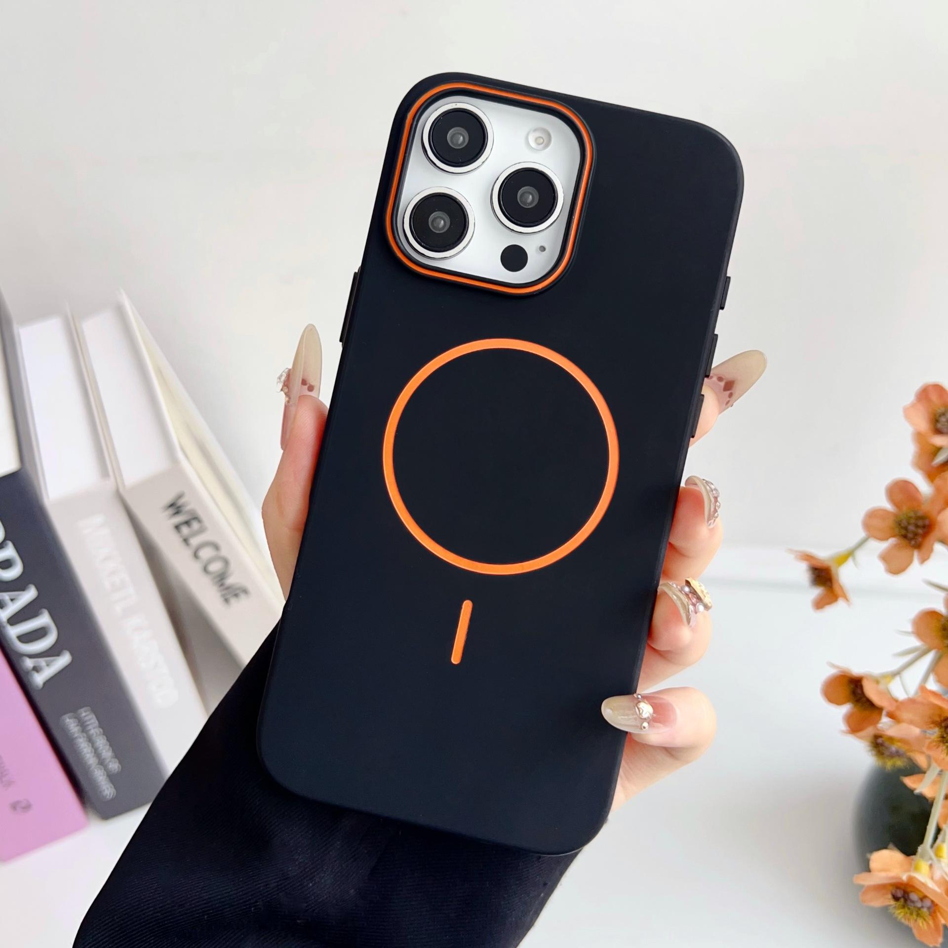 

For IPhone16 Contrast Color Fine Circle Magnetic Phone Case for Apple 15promax Skin Friendly Matte Protective Case For iPhone12Promax