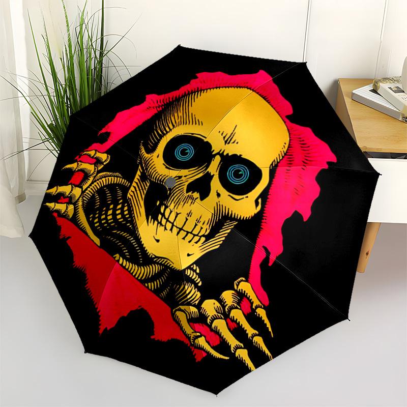 1pc Skull Ripper Automatic Open/Close Umbrella, Portable Folding Umbrella, Compact Travel Umbrella For117