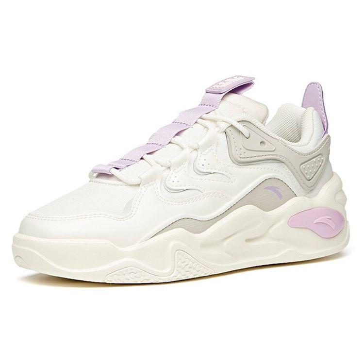 Anta Lifestyle Series Wraparound Non-Slip Shock Absorbing Wear-Resistant Low-Top Skate Shoes Women sneaker White Gray Purple 122118041-1