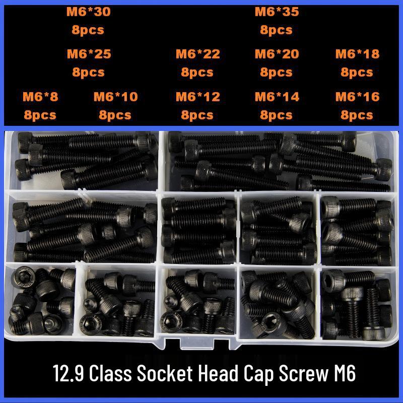 360-Piece High Strength Grade 12.9 Internal Hex Socket Screw and Hex Nut Set (M3, M4, M5, M6)
