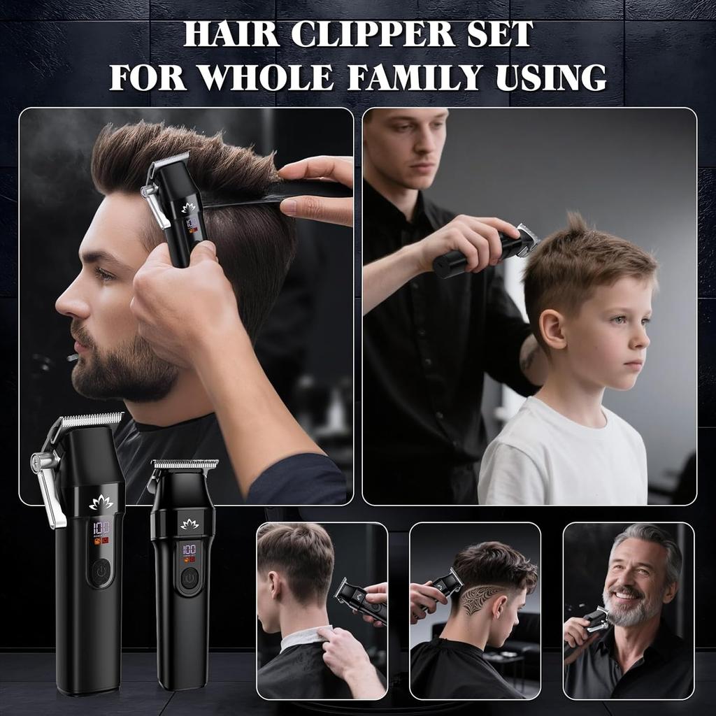 Suttik Hair Clippers for Men Cordless Hair Beard Trimmer Professional T-Blade Trimmer USB Rechargeable Hair Cutting Grooming Kit Barber Clippers