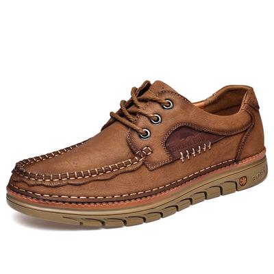 Novos sapatos masculinos de couro de outono, couro de vaca macio, ventilado, cadarço, moda ao ar livre, sapatos casuais, sapatos baixos, ferramentas