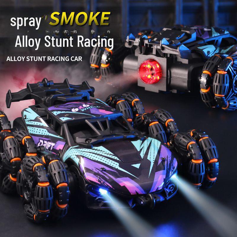 Six-Wheel Alloy Remote Control Off-Road Stunt Car with Gesture Sensing and Spray for Kids