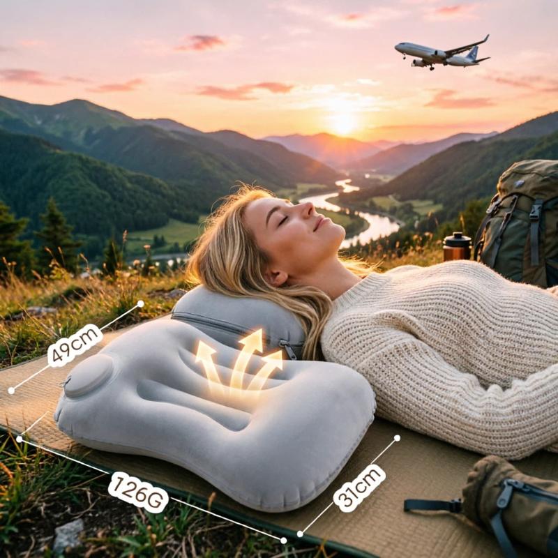 Camping Inflatable Pillow Portable Ultralight Travel Hiking Air Sleeping Pillow for Neck and Lumbar Support Universal Car Lumbar Cushion