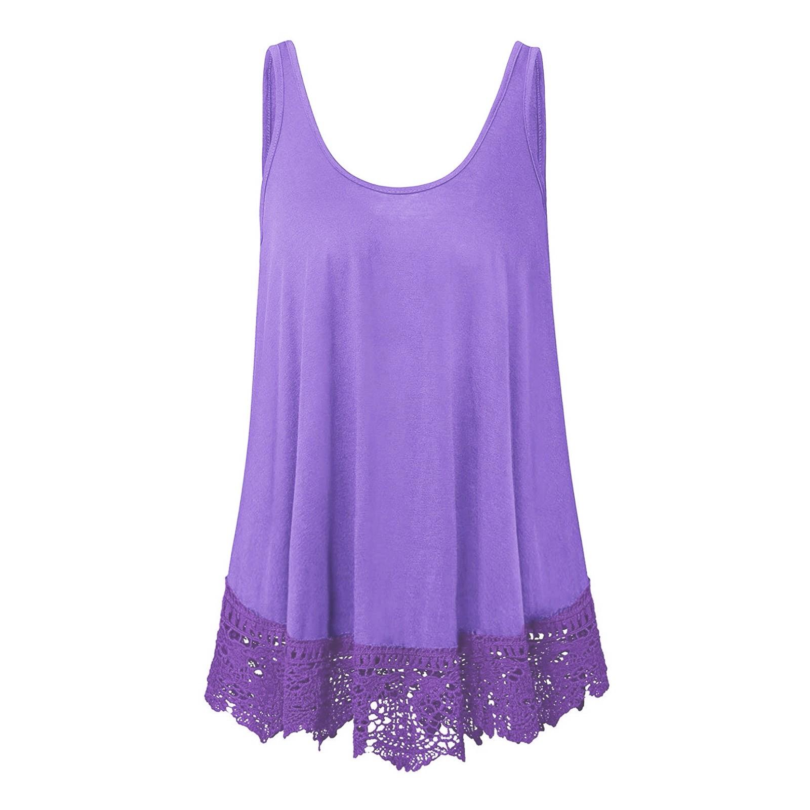 

Women s Casual Sleeveless Lace Stitching Loose T-Shirt Top Plus Size XXXXL фіолетовий