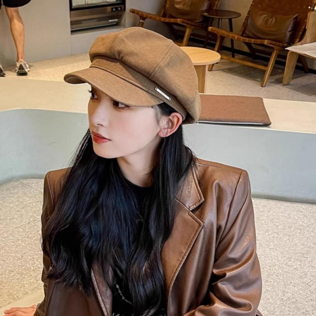 Newsboy for Autumn and Cold Decorated with Metal Hunting Cap with for Women and UV Makes Face Look [Qzkouma] Cap, Hat, Cap, Winter, Protection,