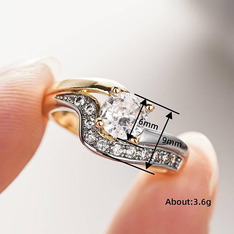 Huitan Bright Engagement Rings for Women Chic Noble Gorgeous Wedding Jewelry Stylish Delicate Modern Two-tone Finger Accessories